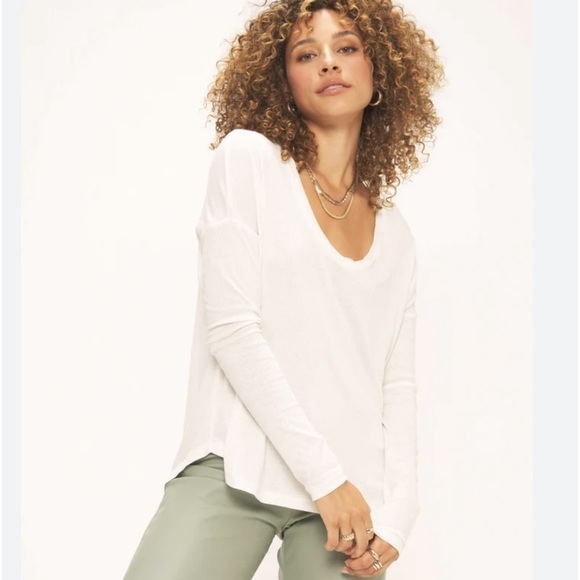 Project Social T Tops - Project Social T | Cream Ribbed Long Sleeve V-Neck Knit Boxy Top